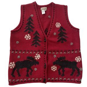 Coldwater Creek Winter Holiday Sweater Vest Red Size Small